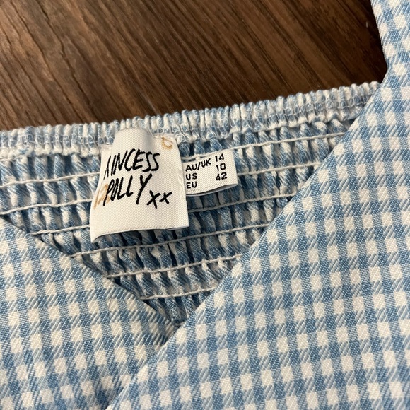 Princess Polly blue white gingham wrap crop top - Picture 2 of 3